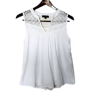 Boho Crochet Cotton Tank Top Size Medium Resort Cottage White Lace Boho Minimal